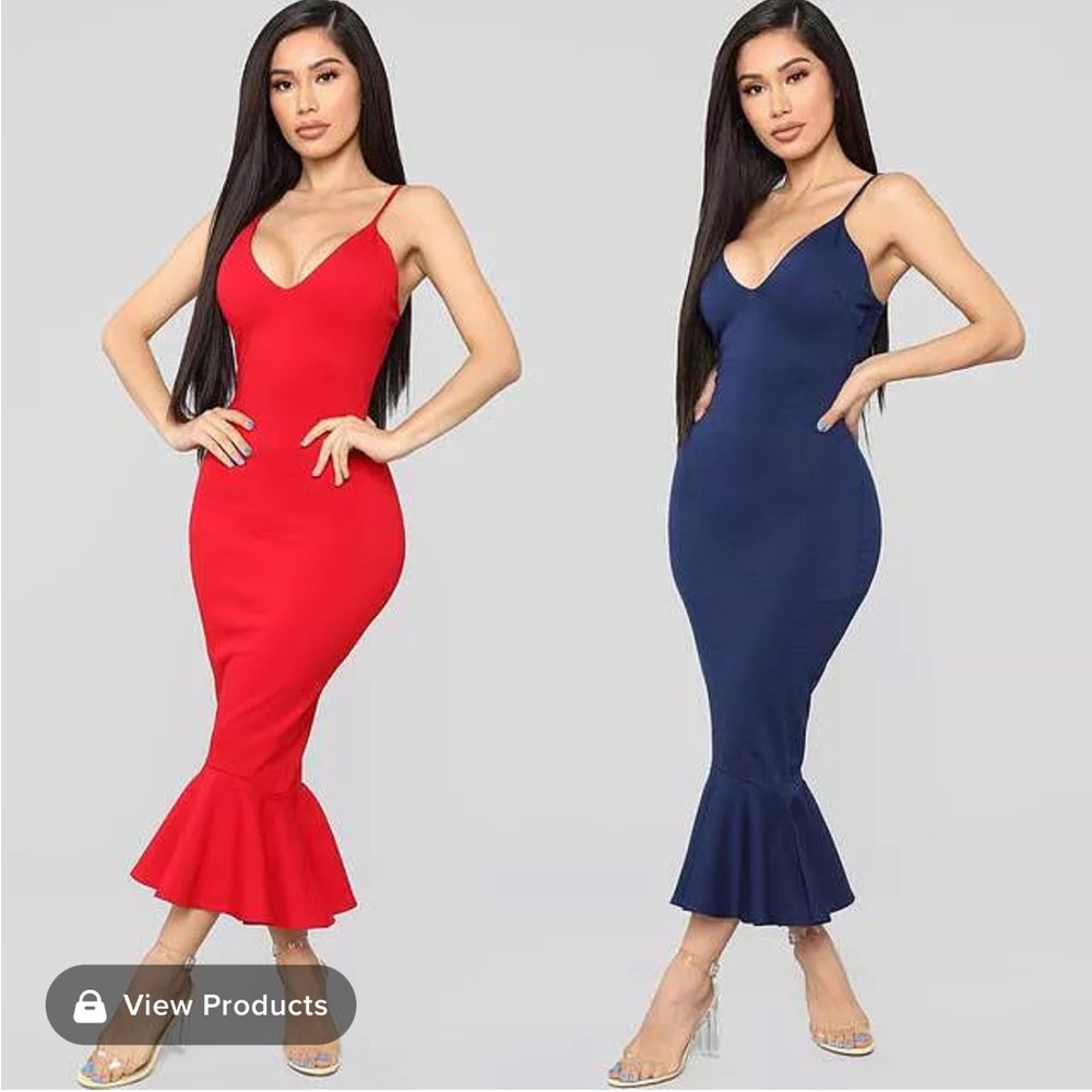 Fashion Nova midi body con spandex Navy dress. Mermaid hem. Size XS runs big